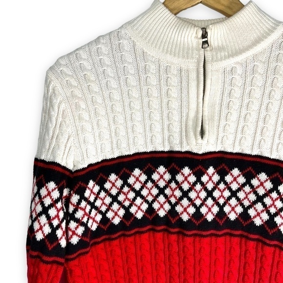 4 for $20 SALE! Liz Claiborne LizGolf Quarter Zip Cable Knit Sweater Red/Cream S - Picture 3 of 12